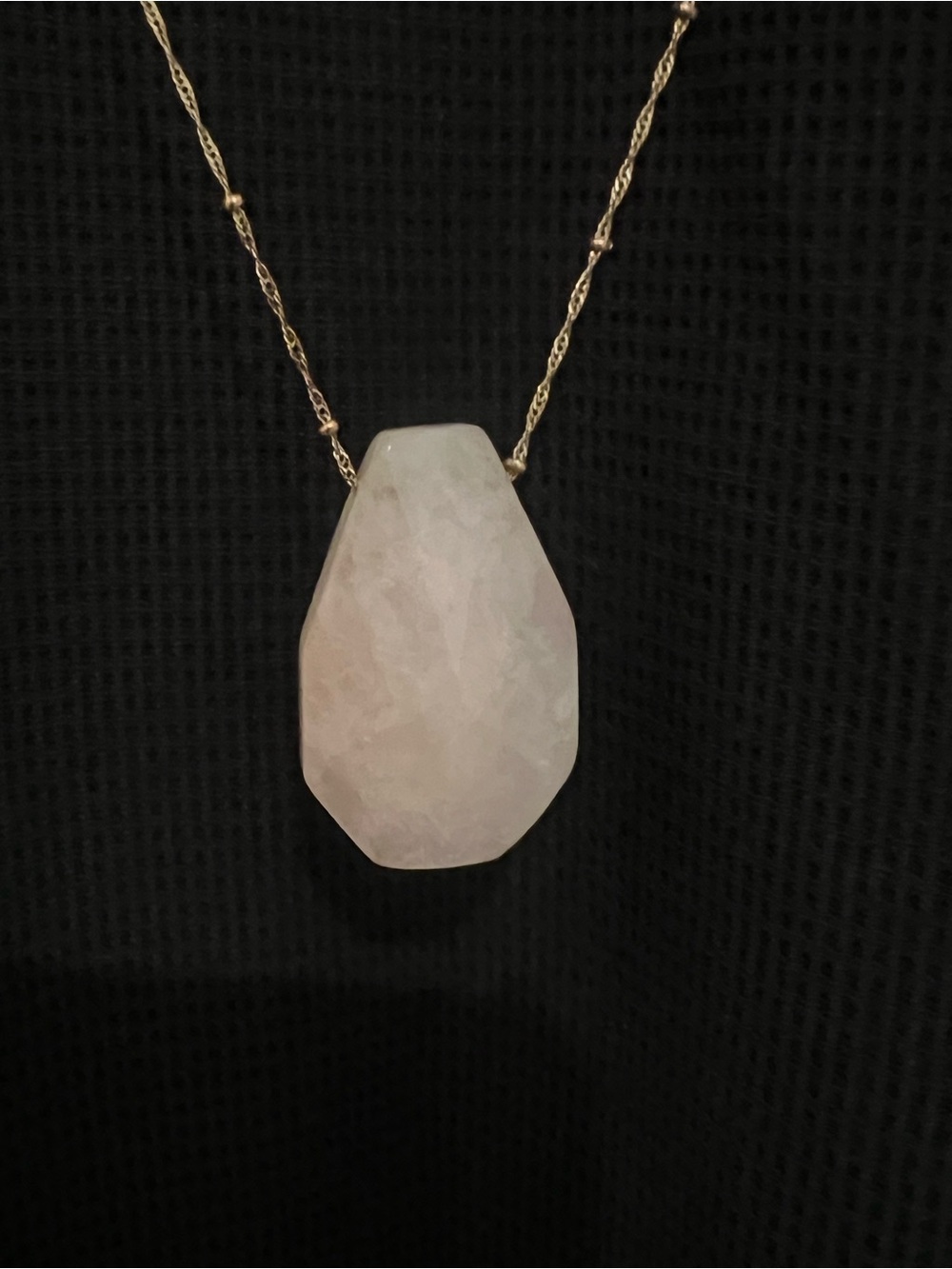 Gold Chain Necklace with White Teardrop Pendant